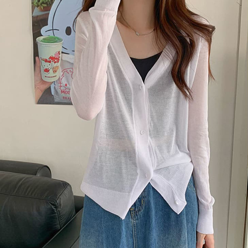 CC695  시스루 브이넥 가디건