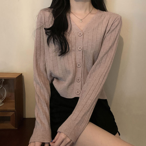  FD-0602  브이넥 골지 세미크롭 가디건 
