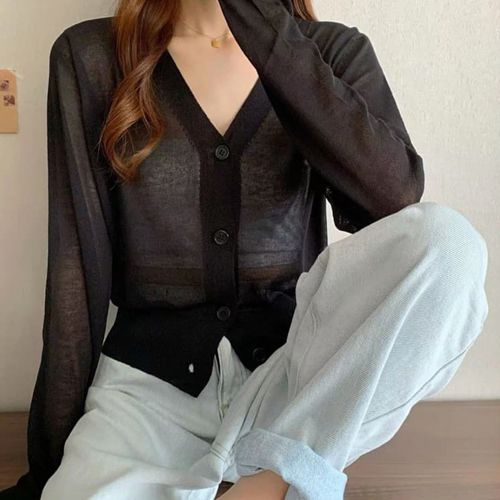 CC650  여성 5컬러 시스루 가디건