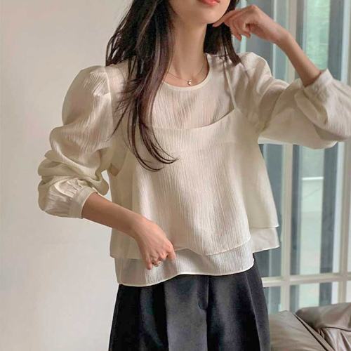 TDN-0276  여성 뷔스티에 시스루 긴팔 탑 투피스 세트