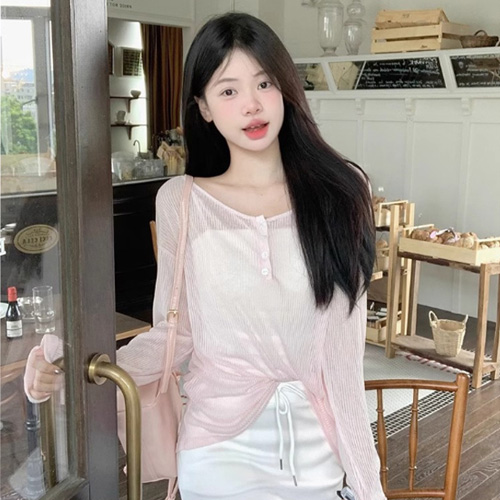 DHH-E85  여성 여리여리 시스루 백스트랩 티셔츠 